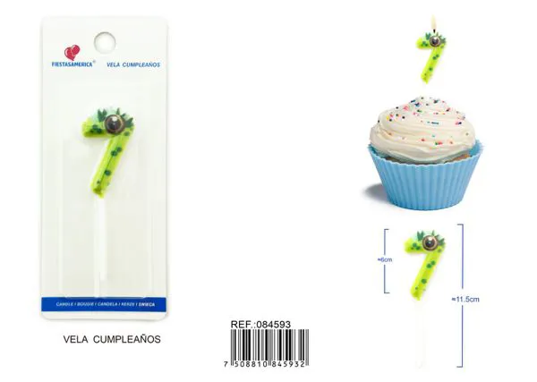 Vela de cumpleaños número 7 de dinosaurio verde