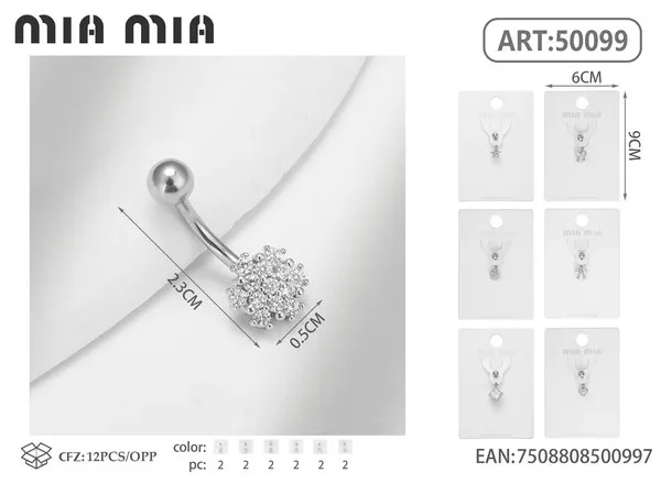 Piercing de ombligo con flor de circonias plateado
