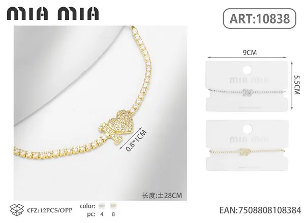 Pulsera de circonias con dije de corazón dorada