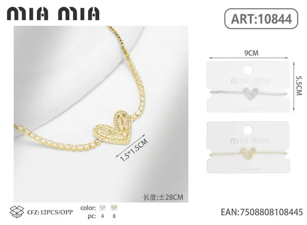 Pulsera de circonias con corazón dorada