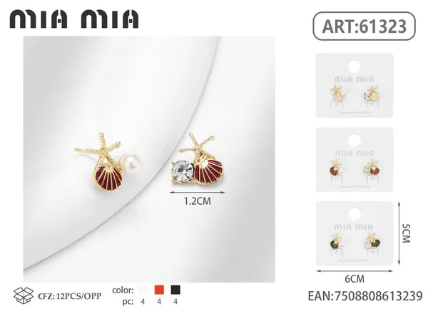 Aretes de estrella de mar y concha con perla