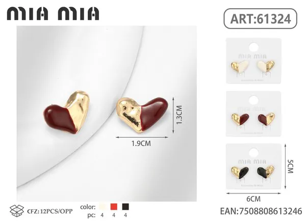 Aretes de corazón esmaltados en rojo y dorado