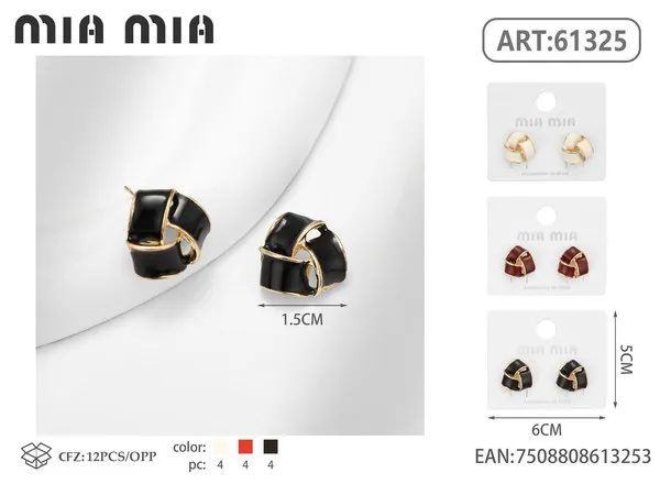 Aretes tejidos esmaltados en negro y dorado