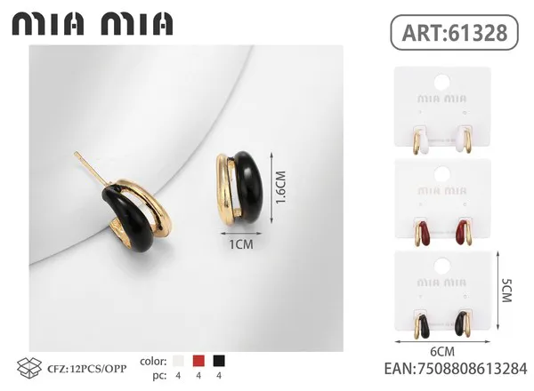 Aretes tipo argolla esmaltados en negro y dorado
