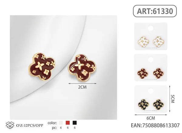 Aretes de trébol esmaltados estilo de marca