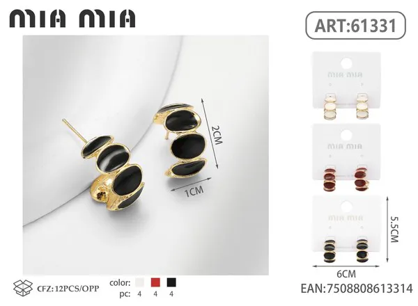 Aretes tipo argolla con óvalos esmaltados en negro