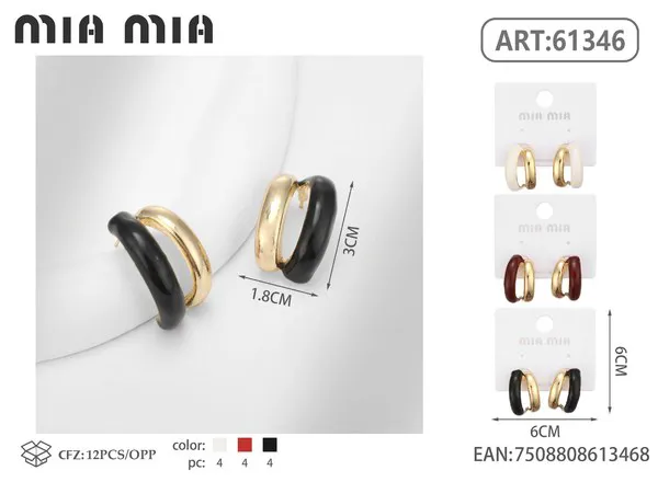 Aretes tipo argolla en dos tonos negro y dorado