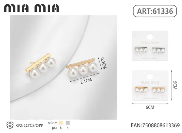 Aretes de barra con perlas doradas