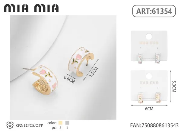 Aretes tipo argolla con estampado de tulipanes