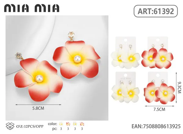 Aretes de flor de mayo en rojo y blanco