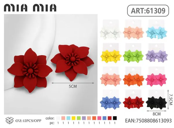 Aretes de flor en relieve rojos