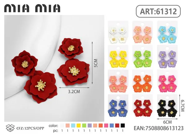 Aretes de camelia de varias capas rojos