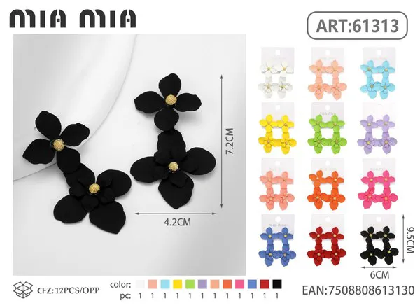 Aretes de flor de cuatro pétalos negros