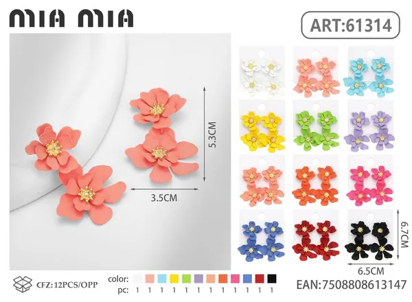 Aretes de flor doble de cinco pétalos coral