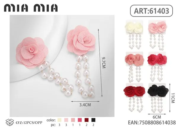 Aretes de flor rosa con perlas colgantes