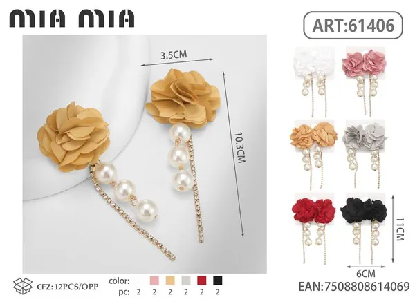 Aretes de flor beige con perlas y cristales
