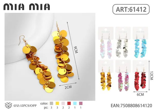 Aretes de lentejuelas doradas colgantes
