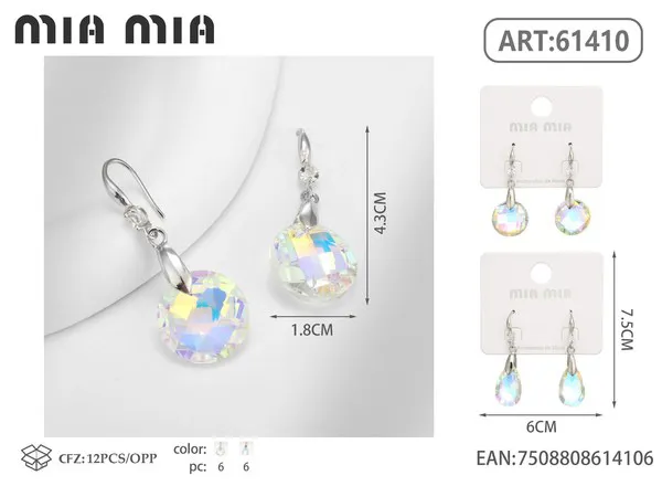 Aretes colgantes de cristal tornasol redondo
