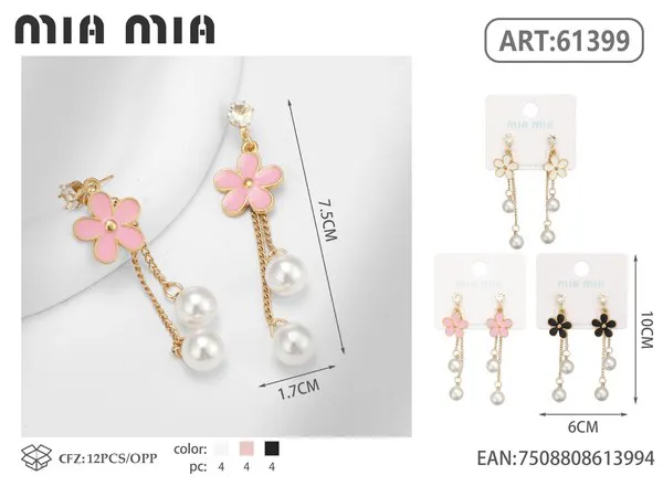 Aretes de flor con perlas colgantes