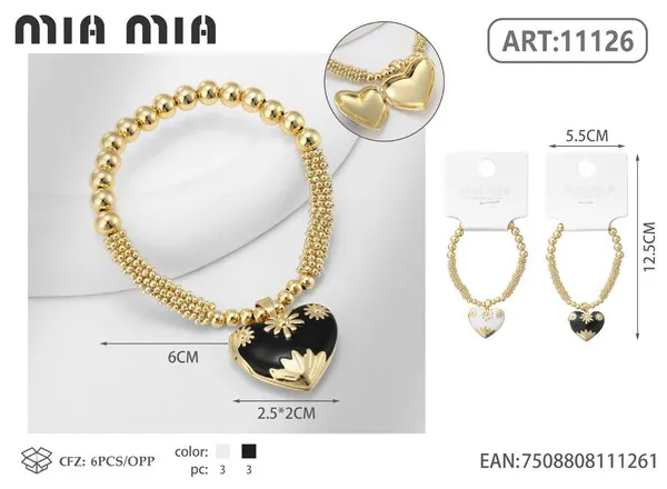 Pulsera de bolitas doradas con dije de corazón
