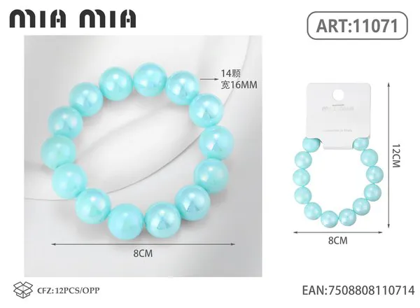 Brazalete de perlas grandes color azul claro