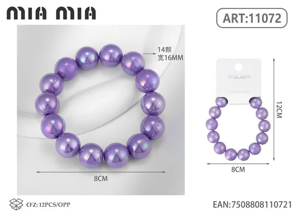 Brazalete de perlas grandes color morado