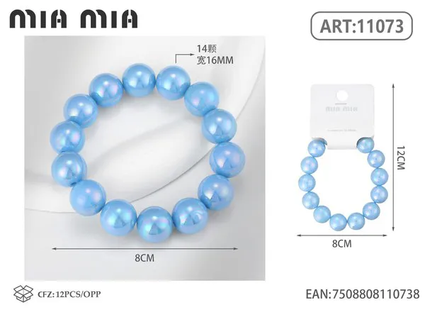 Brazalete de perlas grandes color azul