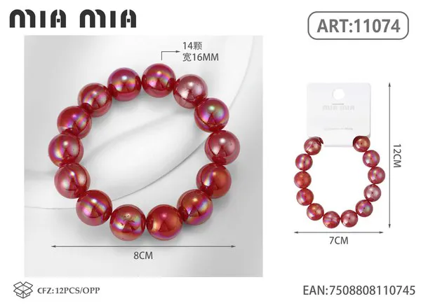 Brazalete de perlas grandes color rojo