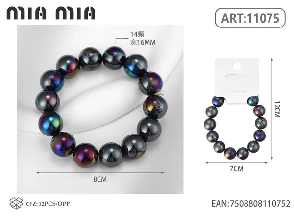 Brazalete de perlas grandes color negro
