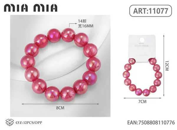 Brazalete de perlas grandes color rosa mexicano