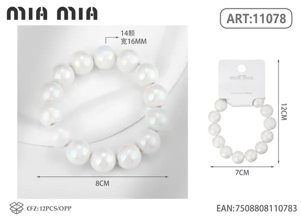 Brazalete de perlas grandes color blanco