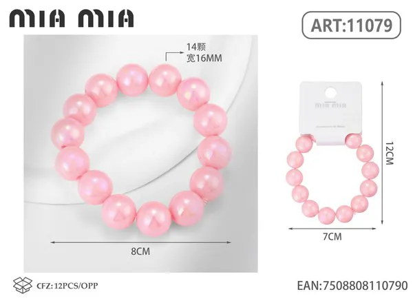 Brazalete de perlas grandes color rosa