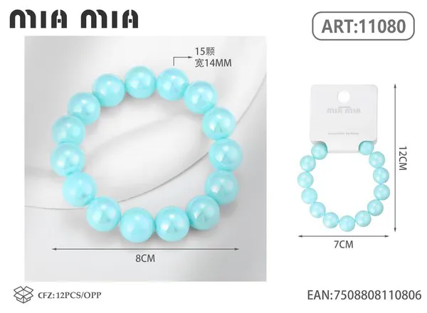 Brazalete de perlas grandes color azul claro