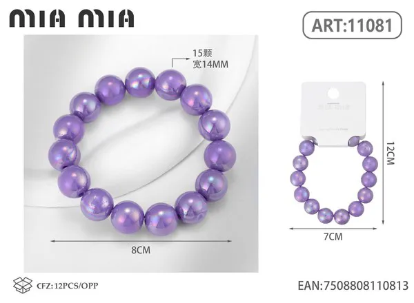 Pulsera elástica de cuentas perladas color morado
