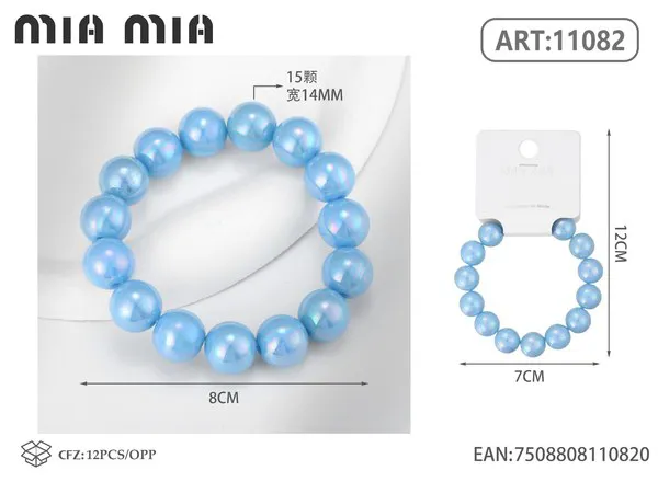 Pulsera elástica de cuentas perladas color azul