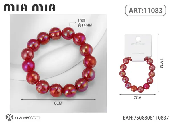 Pulsera elástica de cuentas perladas color rojo