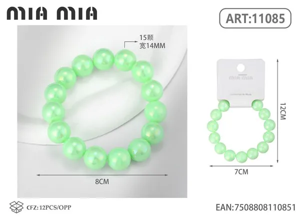 Pulsera elástica de cuentas perladas color verde