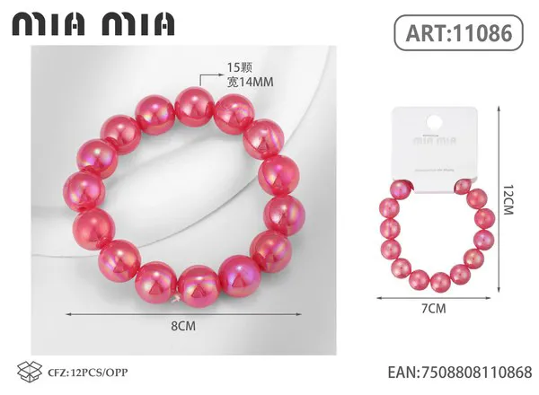Pulsera elástica de cuentas perladas color rosa fucsia