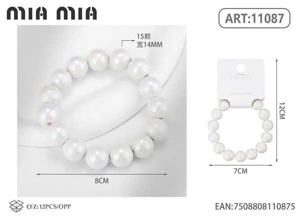 Pulsera elástica de cuentas perladas color blanco