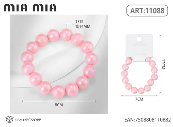 Pulsera elástica de cuentas perladas color rosa