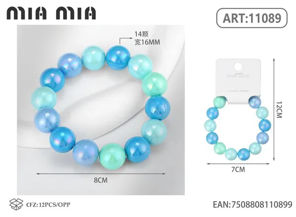 Pulsera elástica de cuentas perladas azul degradado