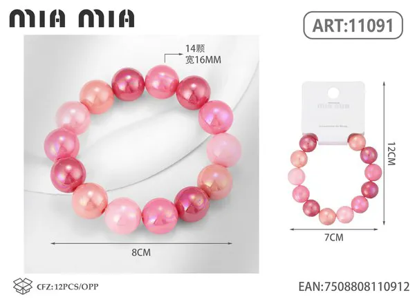 Pulsera elástica de cuentas perladas rosa degradado