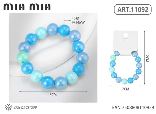 Pulsera elástica de cuentas perladas azul degradado