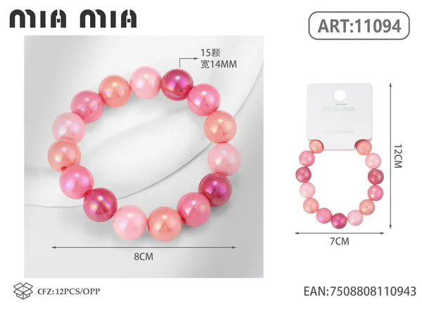 Pulsera elástica de cuentas perladas rosa degradado