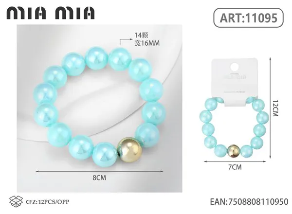 Pulsera elástica de cuentas perladas color azul claro