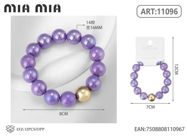 Pulsera elástica de cuentas perladas color morado