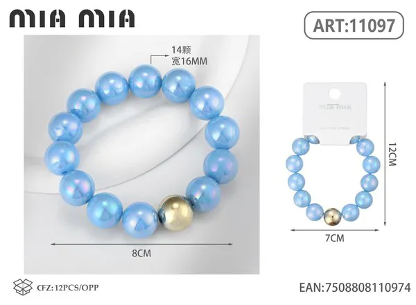 Pulsera elástica de cuentas perladas color azul