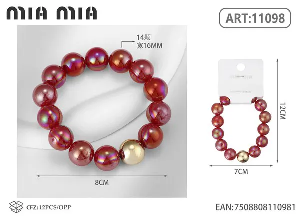 Pulsera elástica de cuentas perladas color rojo