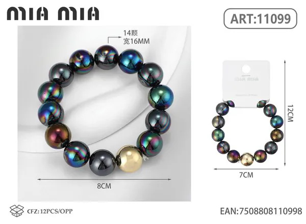 Pulsera elástica de cuentas perladas color negro