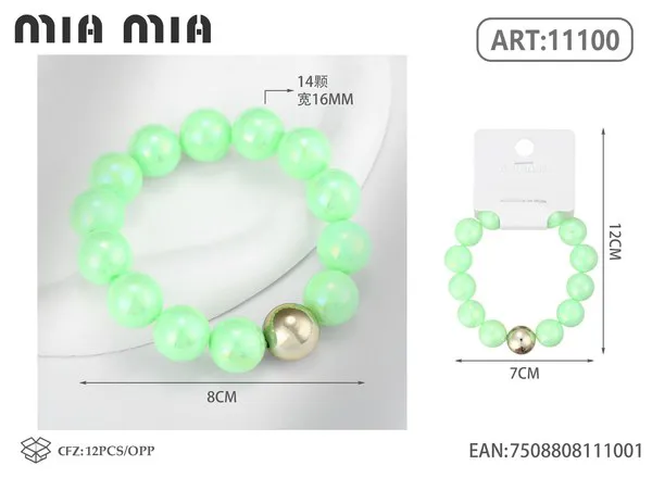 Pulsera elástica de cuentas perladas color verde